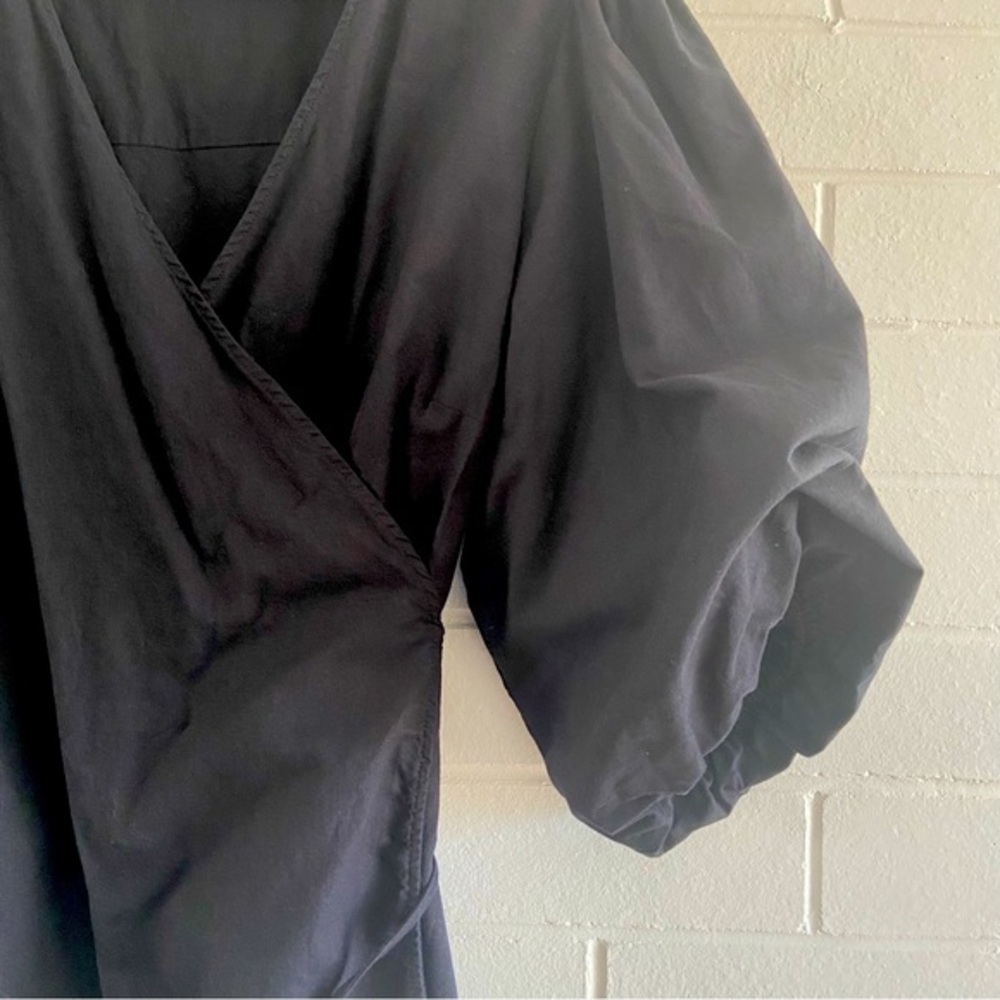 Refinity for City Chic black linen wrap top with balloon sleeves and tie Size 20 - Picture 6 of 16